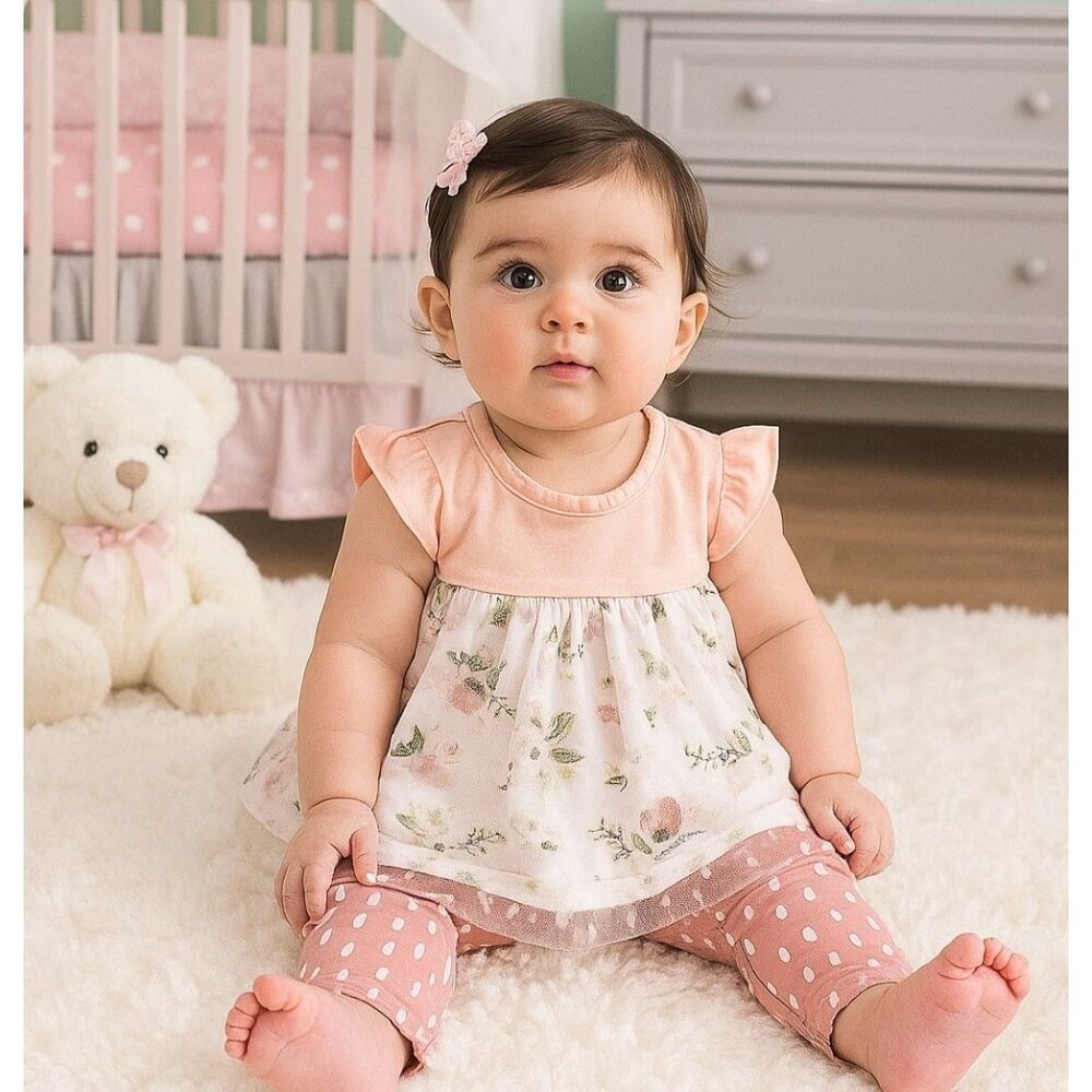 Kyle & Deena 9M Baby Girl Outfit 2-piece Matching Set Floral Shirt Pants Bundle